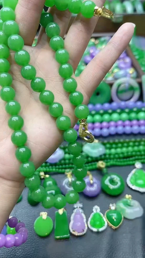 吊坠(赠链)14K金镶嵌翡翠10mm阳绿妈妈连