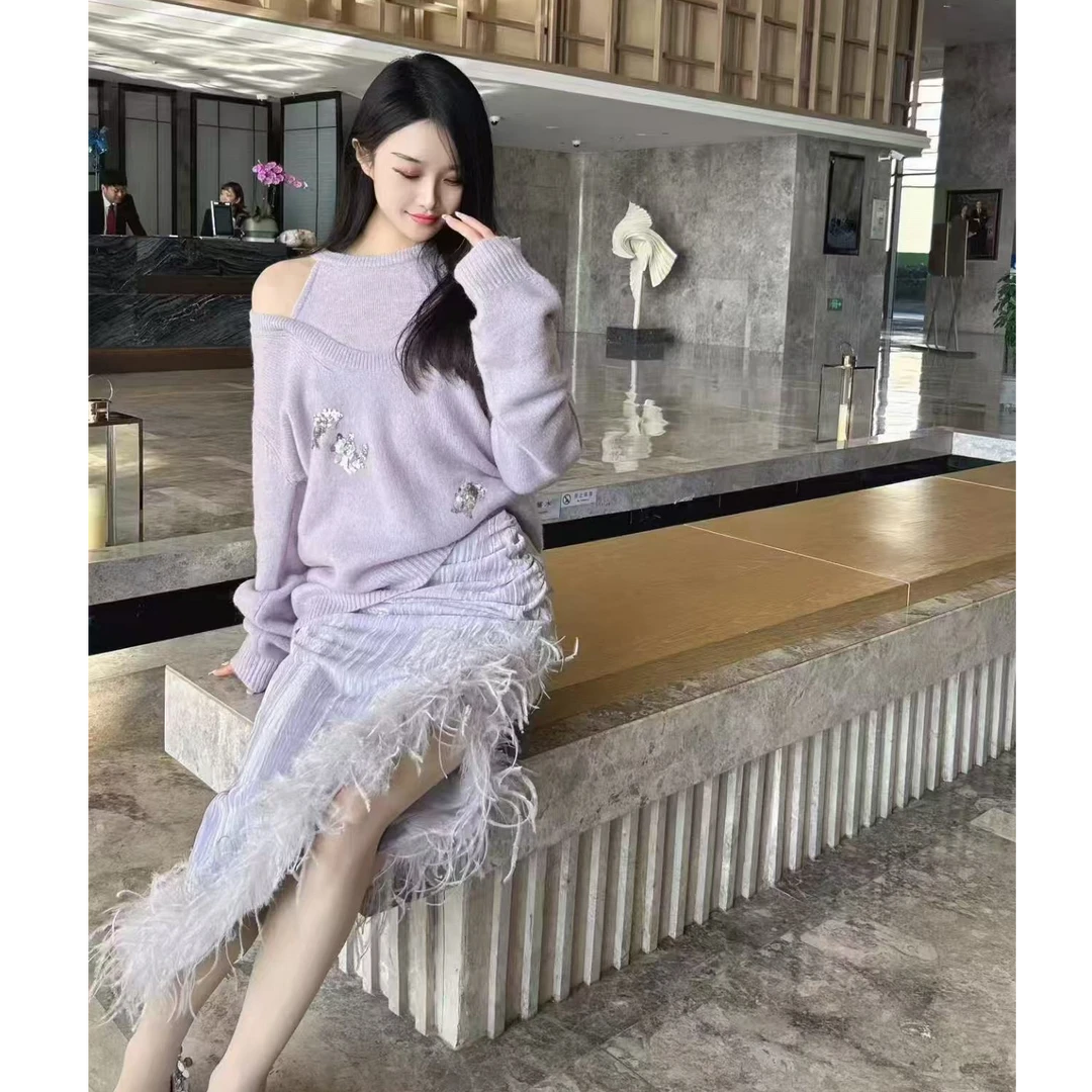 兮兮定制精致日常假两件毛衫2024冬季新款