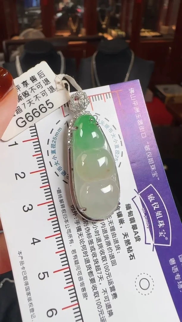 颈饰18K金镶嵌翡翠G6665富贵豆