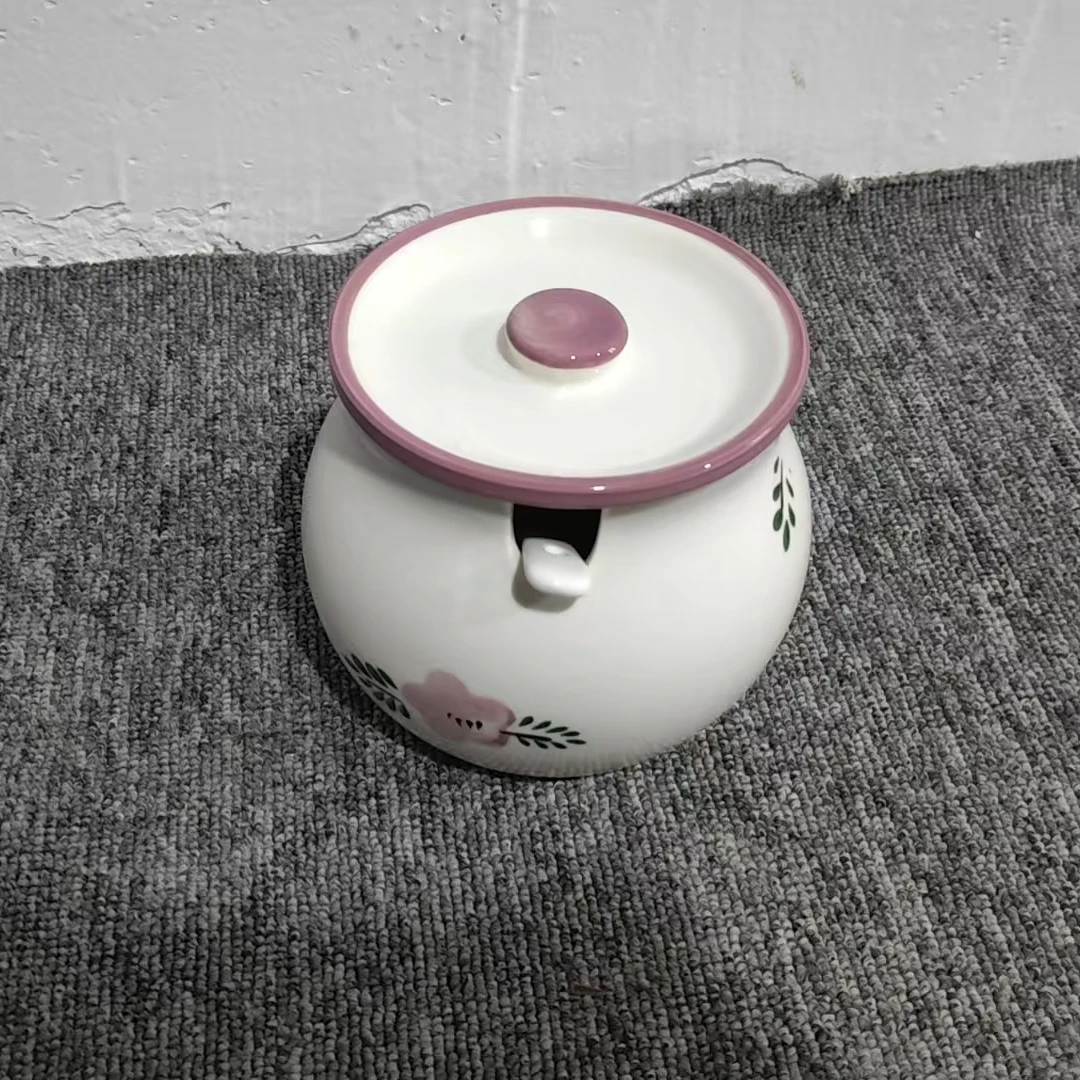 【张氏御瓷】紫萱花猪油罐大号1400ml送勺子