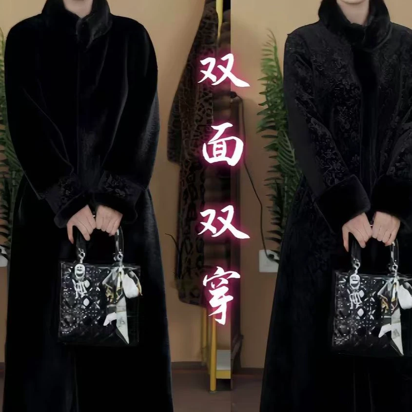 【淼姐专属888】2025欧貂毛领长款修身保暖气质长外套