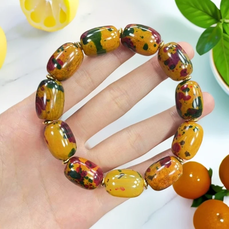 bcd七彩红花玛瑙桶珠手串尺寸13X17mm11颗