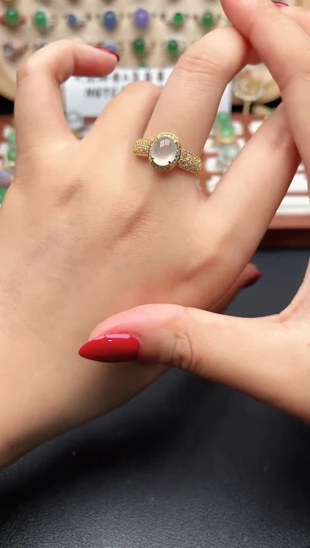 银S925镶嵌戒指翡翠一物一证一礼盒