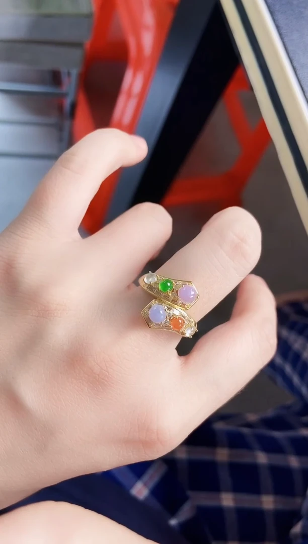 翡翠戒指银S925镶嵌45689