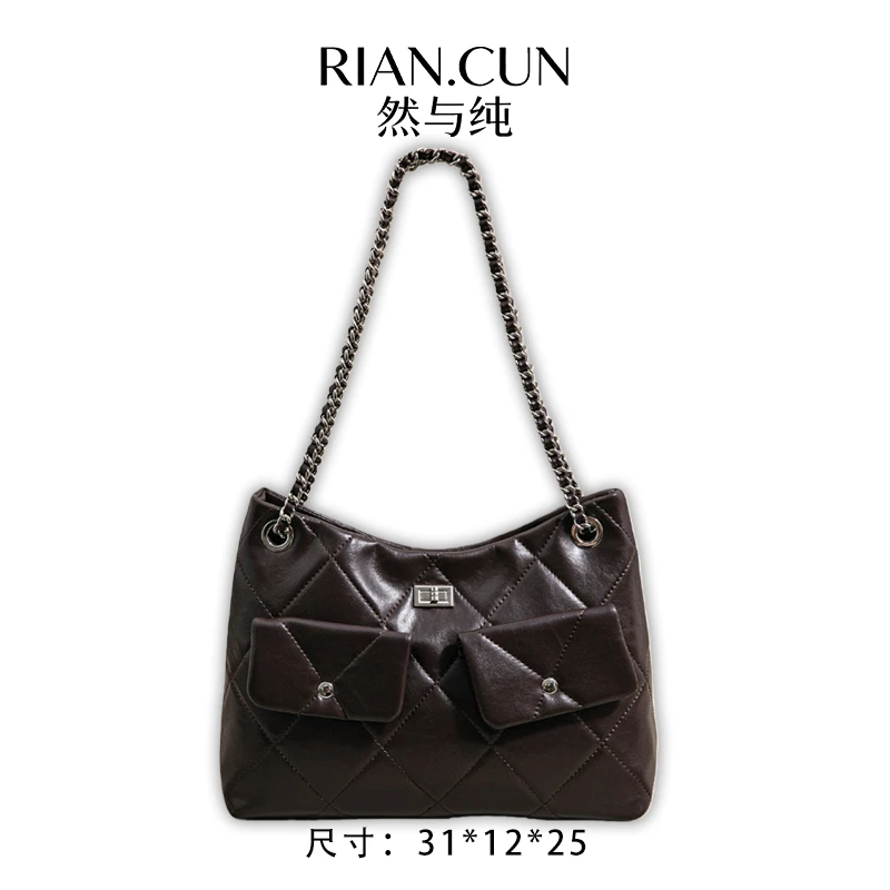 RAIN.CUN冬季2025新款轻奢设计单肩斜挎女包 SK-93022-巧克力色