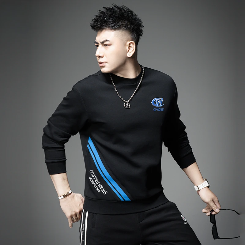 男士圆领卫衣2025春秋季新款潮牌刺绣套头长袖打底衫外套男装上衣