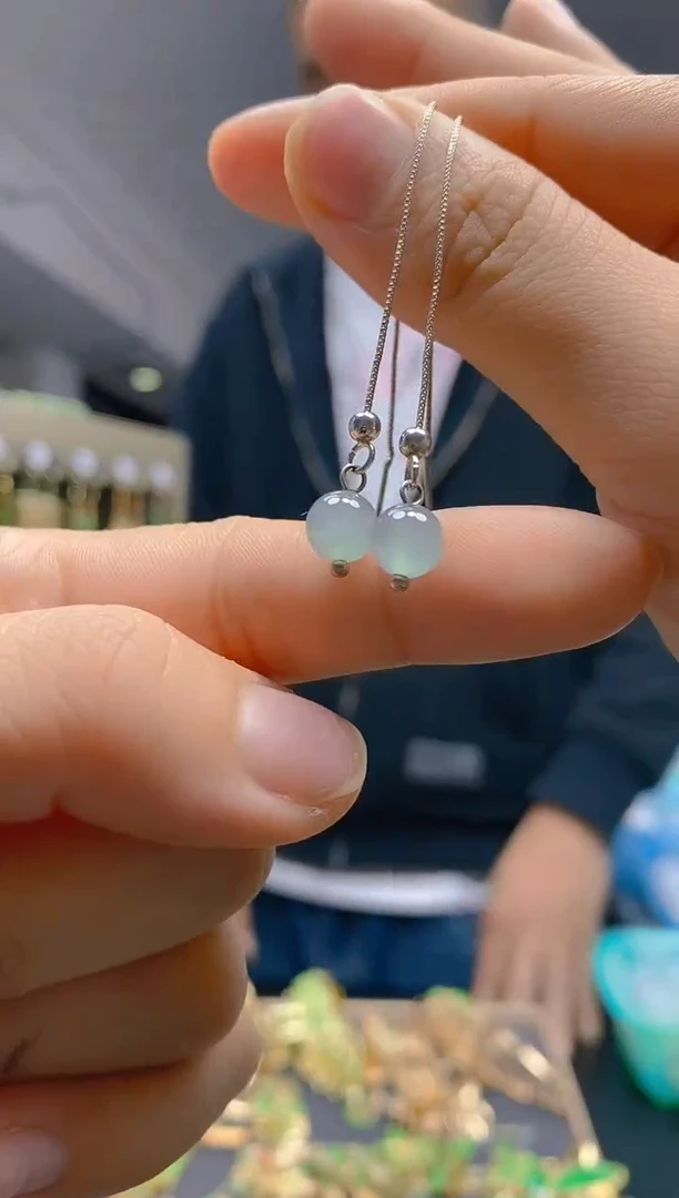 【闪购商品】翡翠耳饰银S925镶嵌035翡翠耳线