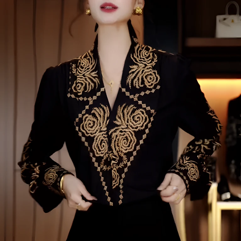 【贵妇装】原创【金蕊华裳】新款衬衣女士时尚显瘦优雅轻奢印花百搭