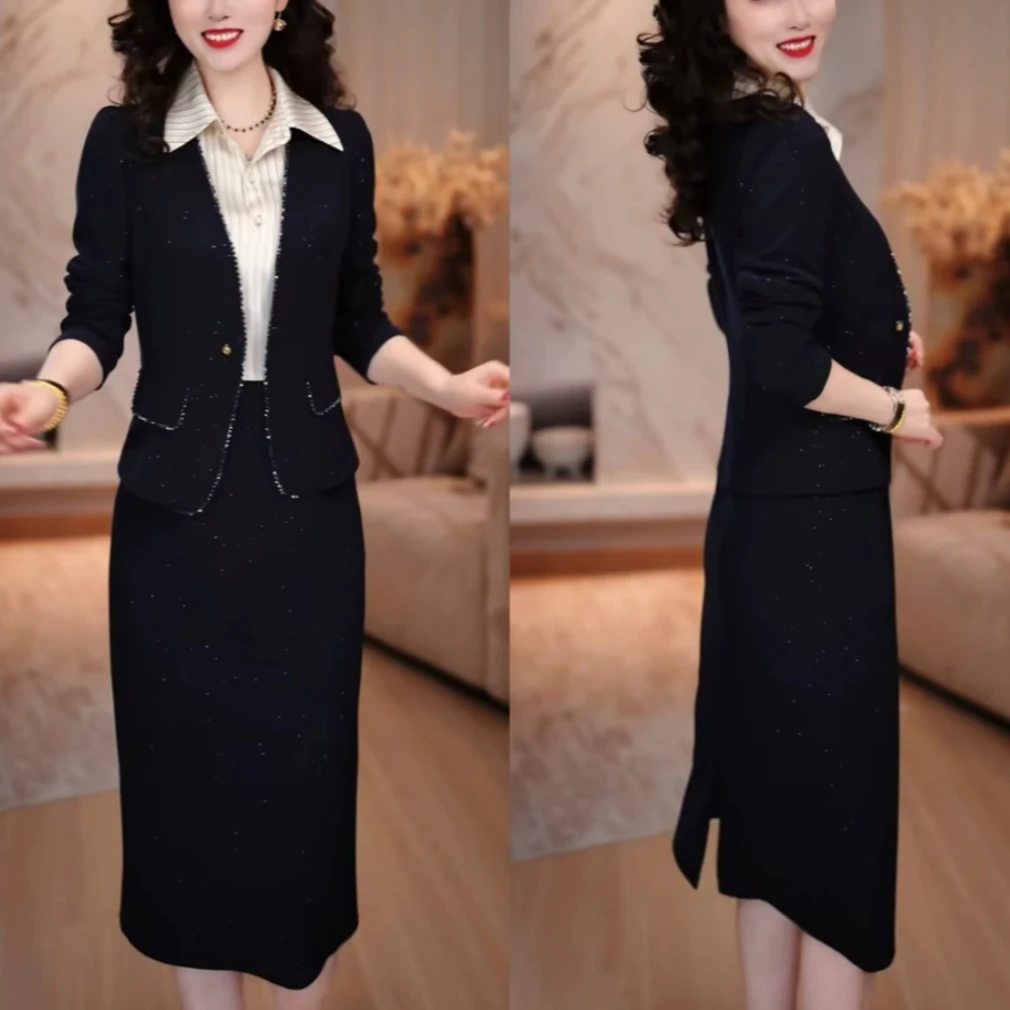 左曼女装西服外套+连衣裙 2025早秋时尚优雅女神范显瘦轻奢套装裙