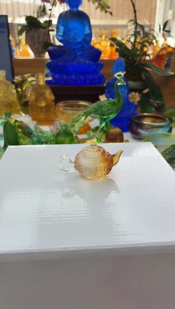 手工艺品琉璃琥珀如意壶茶宠摆件