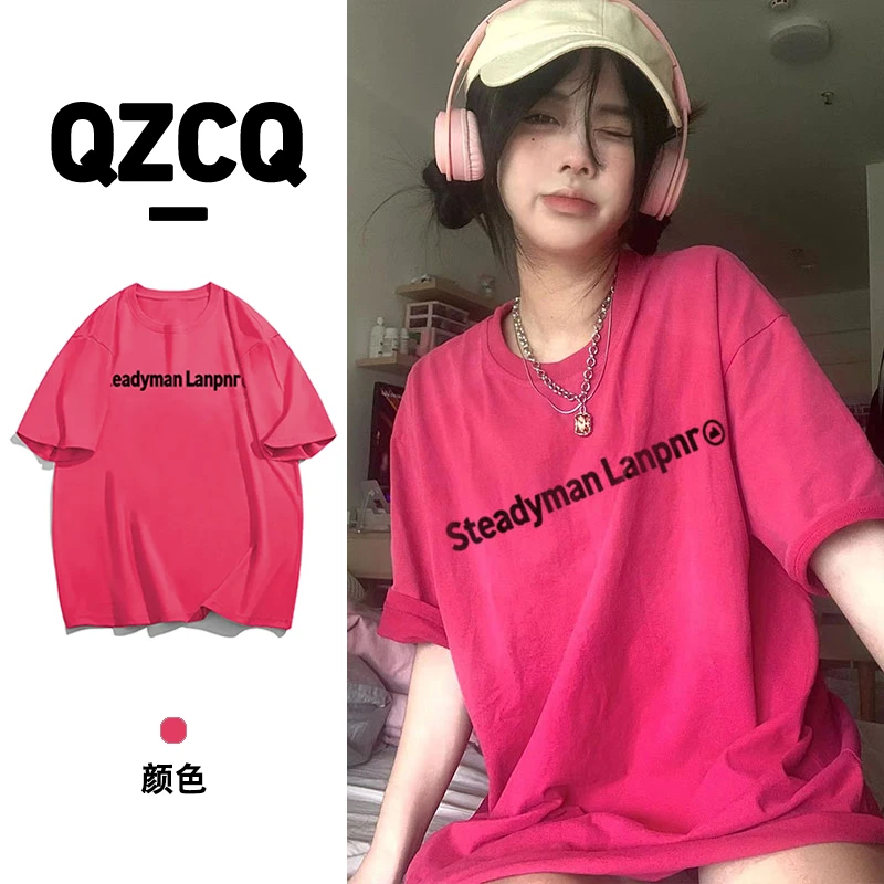美式多巴胺复古百搭宽松夏季港风时尚短袖t恤韩版潮休闲上衣圆领
