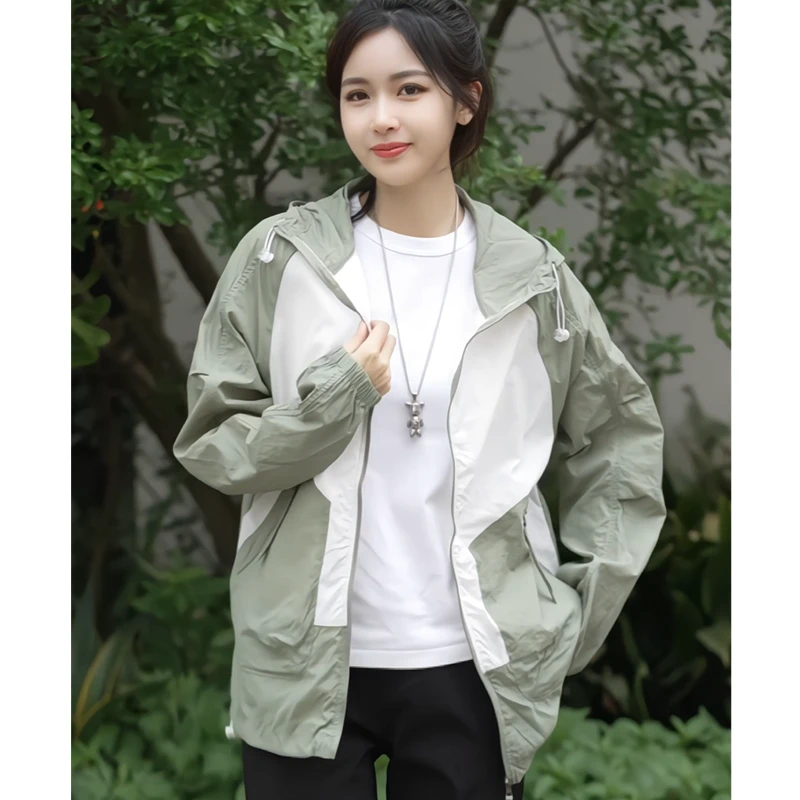 夏季新款轻薄连帽防晒衣夹克男户外休闲透气情侣拼色皮肤衣外套男