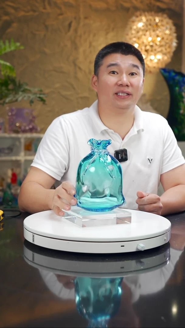 手工艺品琉璃福利设计款天空蓝钱袋花瓶小号