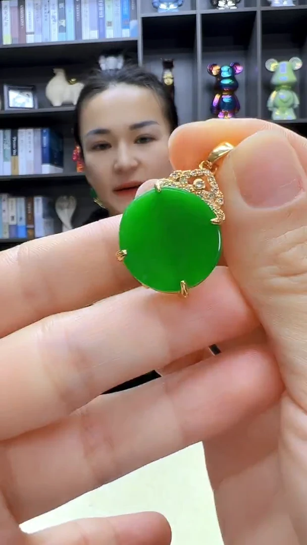 翡翠14K金镶嵌颈饰沉白diy劲饰