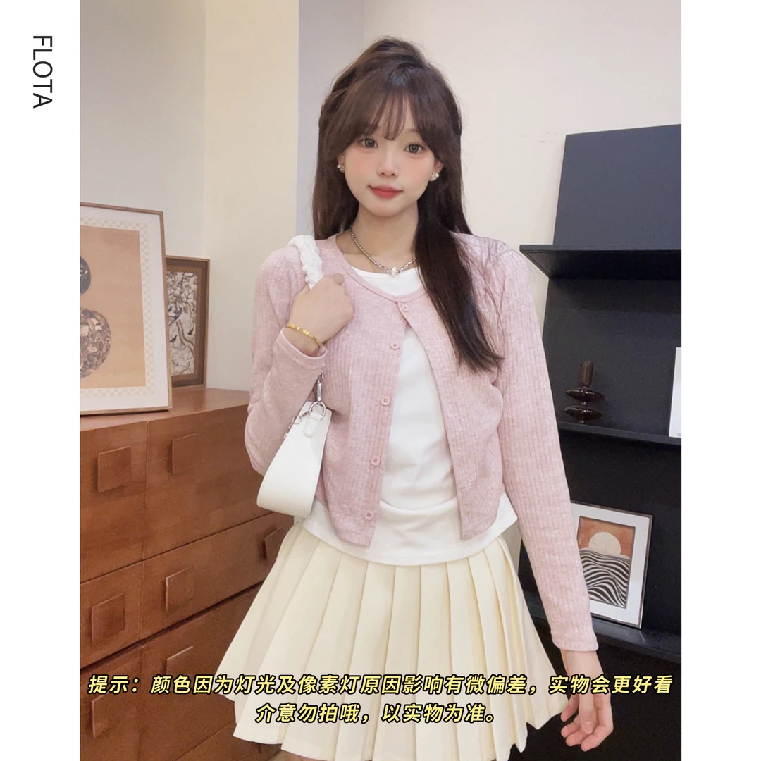 【FLOTA】秋冬新款假两件针织开衫简约显瘦减龄保暖长袖2231