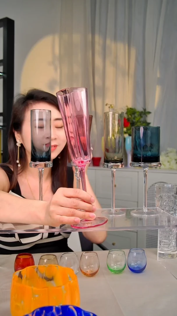 高脚款水晶玻璃2只粉色爱心带脚杯