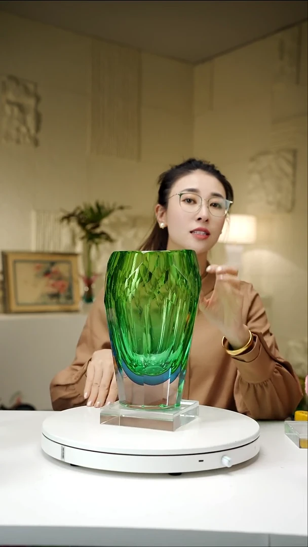 手工艺品琉璃蓝绿色钻石切面花器