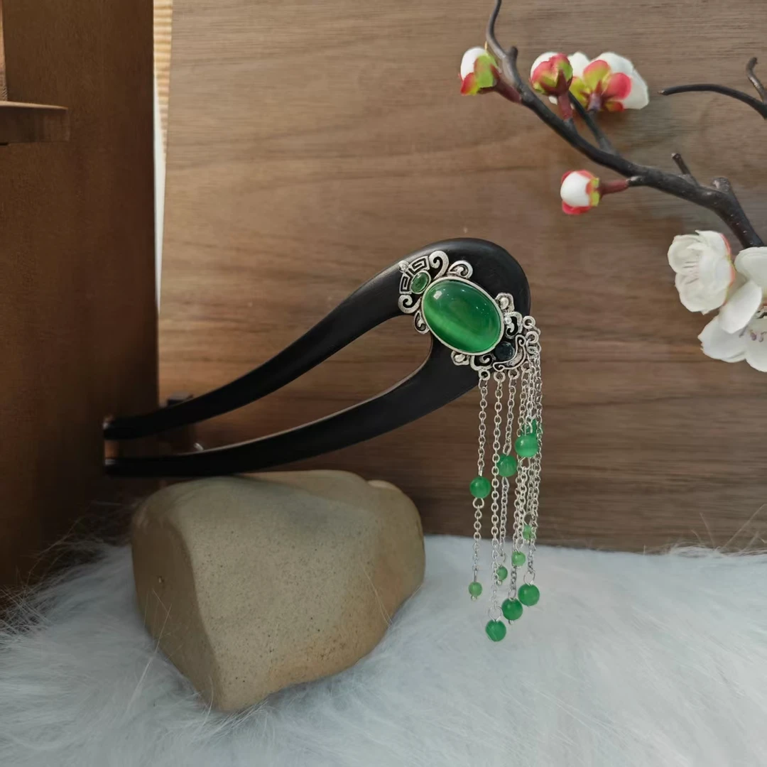 K75绿色流苏百搭时尚15公分发簪手工发簪