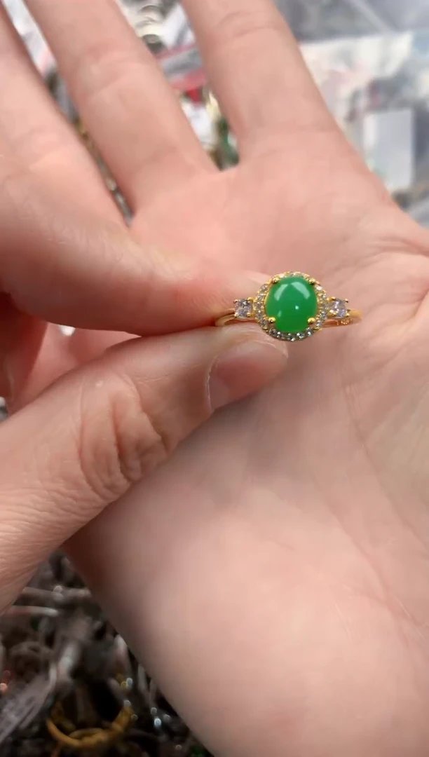 银S925镶嵌戒指翡翠555  7