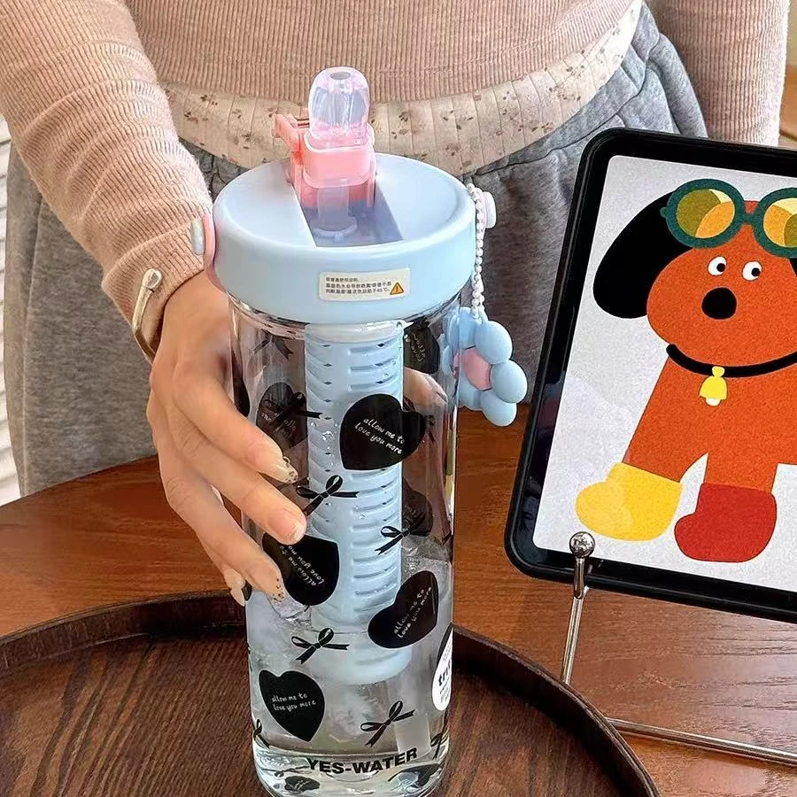 Z604手提花茶吸管杯蓝色