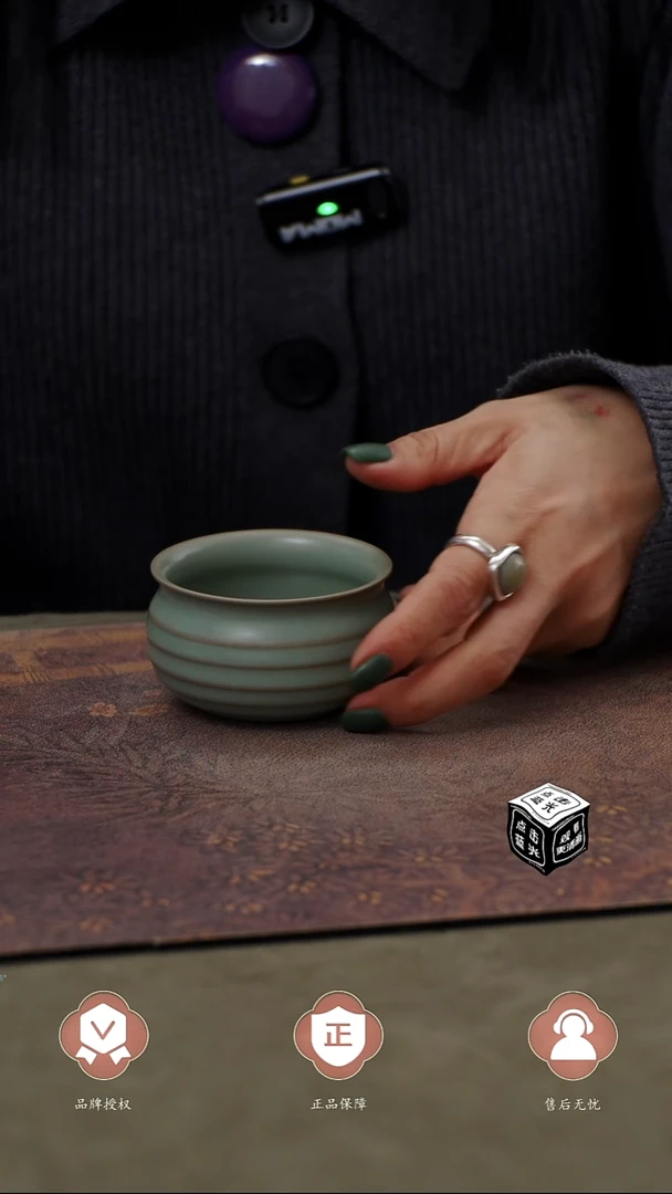 瓷片弦纹缸杯140cc匠工款君绿釉