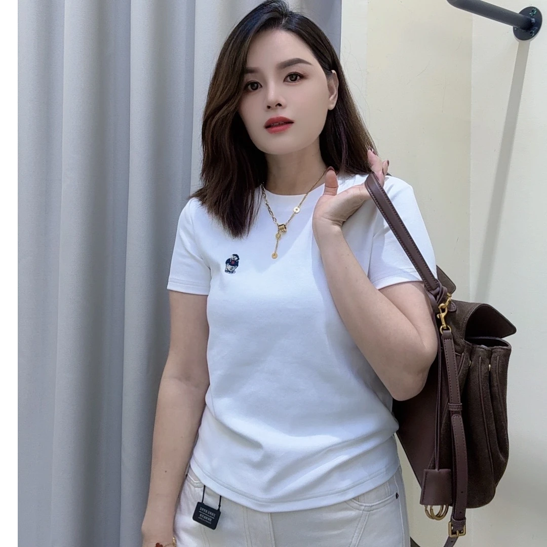 2025春夏季新款休闲刺绣女T恤短袖面料柔软上身显瘦时尚内涵高级