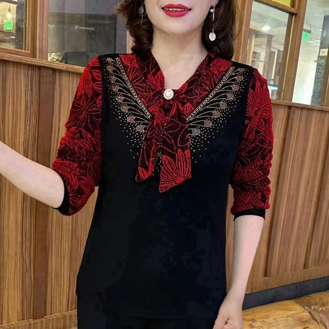 加绒/薄镶钻假两件打底衫长袖2025春季胖mm遮肚显瘦宽松保暖上衣