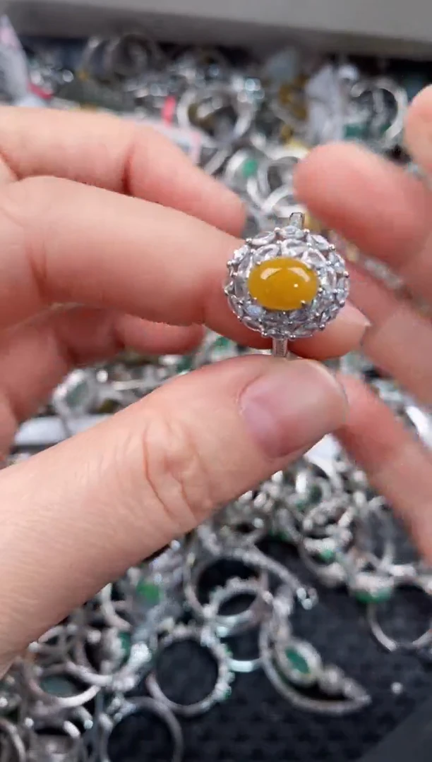 银S925镶嵌戒指翡翠444              11