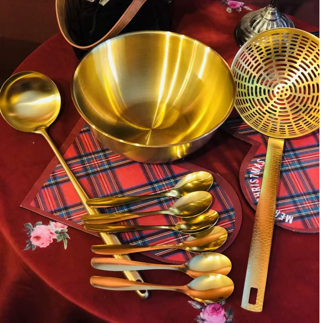 (家用高档创意长柄全套勺铲QUMVQ QUYLA kuxuk  kura 捞勺金色