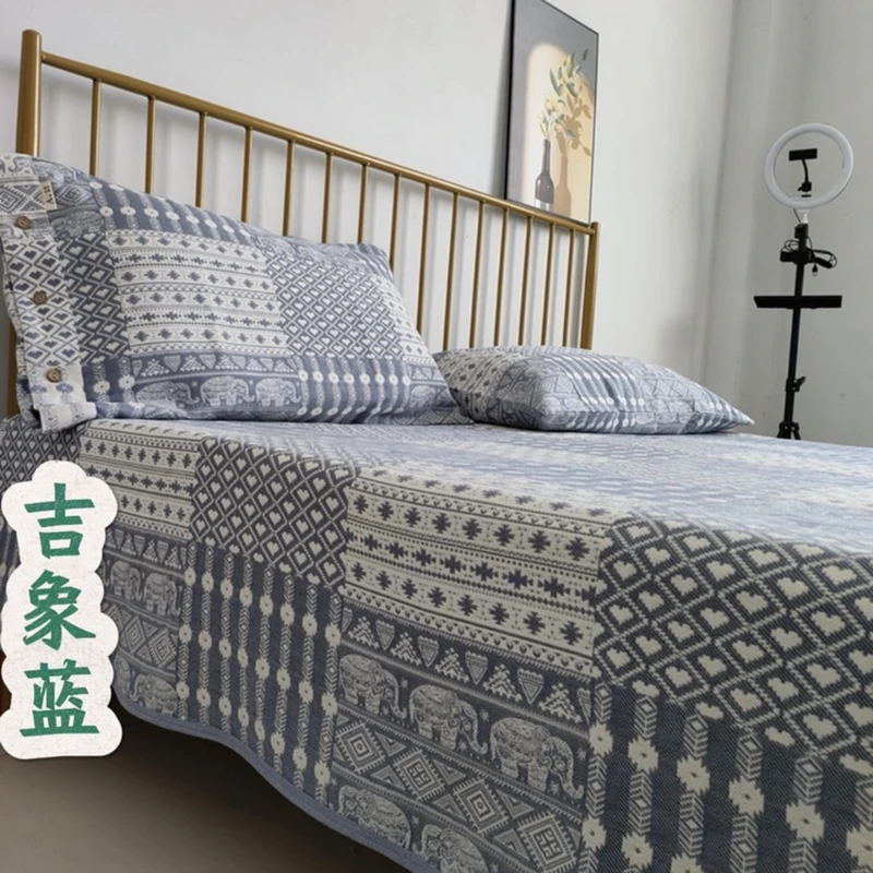 【吉象如意】A类高端老粗布提花100%全棉特厚三件套床单凉席四季毯