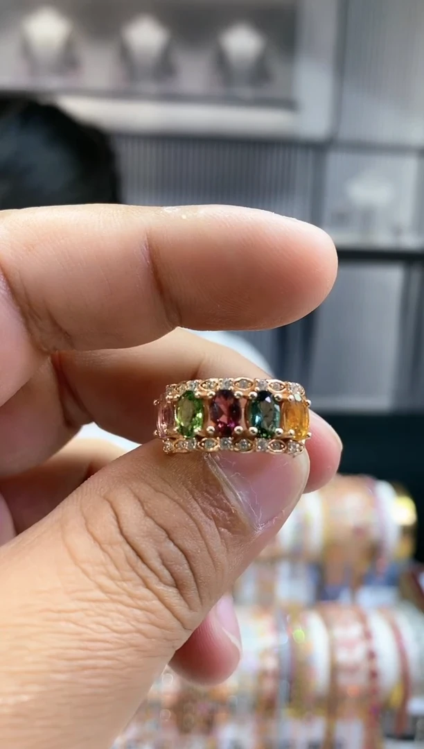 银S925镶嵌戒指碧玺243354345354354