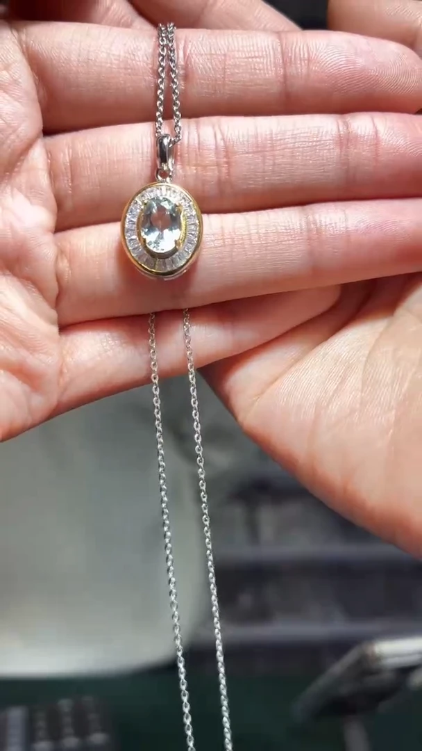 银S925镶嵌颈饰海蓝宝石（扎德严选）