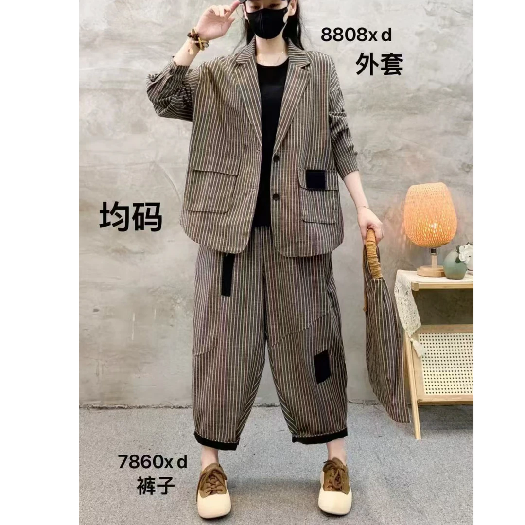 色织麻宽松西服外套