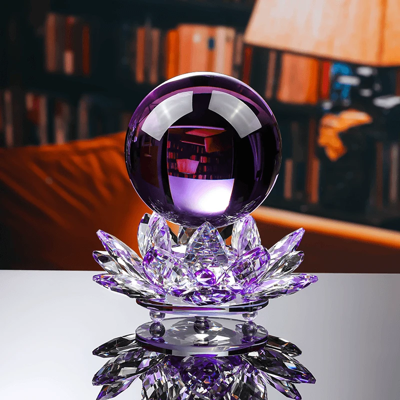 紫色水晶球莲花转盘现代简约玄关酒柜电视柜创意摆件Z