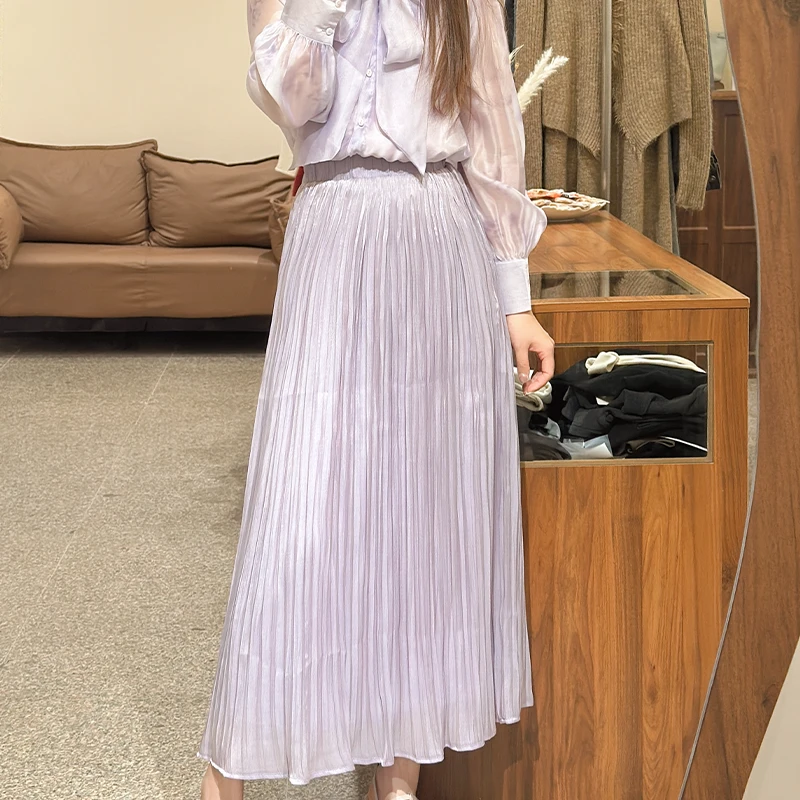 夏季韩版百搭高腰显瘦A字半身裙女双层宽松网纱褶皱仙女长裙子