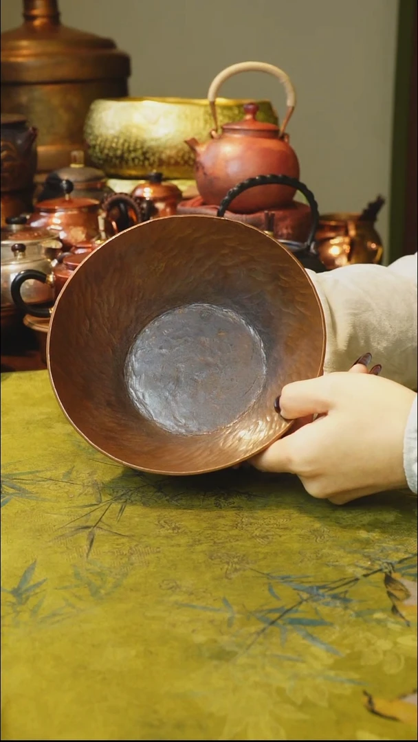 纯紫铜仿古圆茶盘