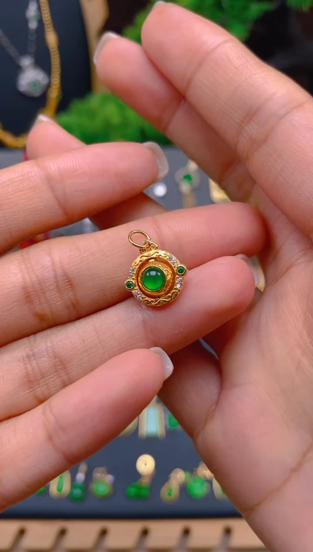 吊坠(不含链)银S925镶嵌翡翠旋转提溜