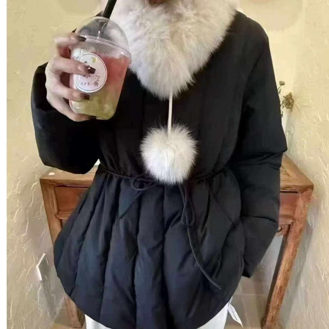 Y441黑时尚收腰毛领围脖外套8861