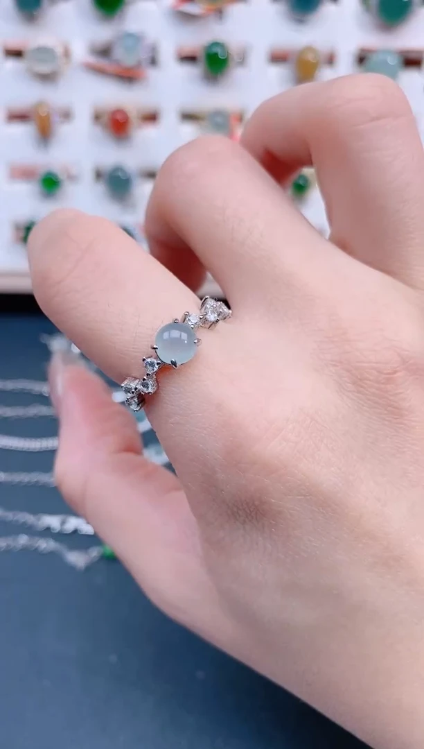 银S925镶嵌戒指翡翠天然翡翠