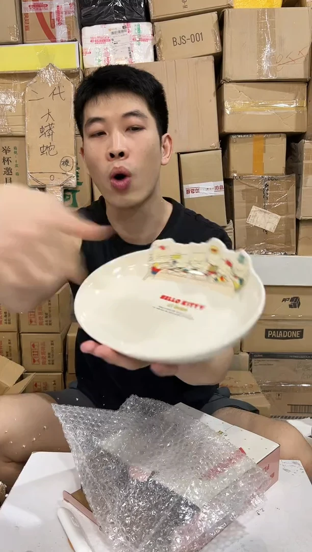 瓷片原盒kt猫一家人餐盘