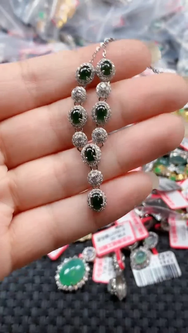 银S925镶嵌戒指翡翠天然A货缅甸翡翠