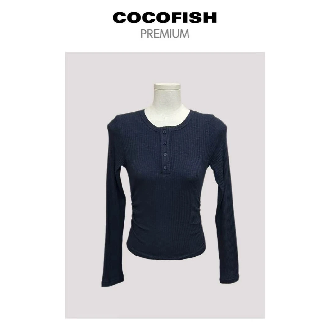 气质修身显瘦设计感领口蕾丝拼接长袖上衣#N8006