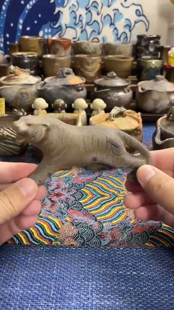 虎摆件日式备前烧茶具茶周边