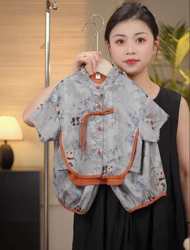 【现货】夏季2025新款新中式儿童古风汉服短袖薄款套装21336