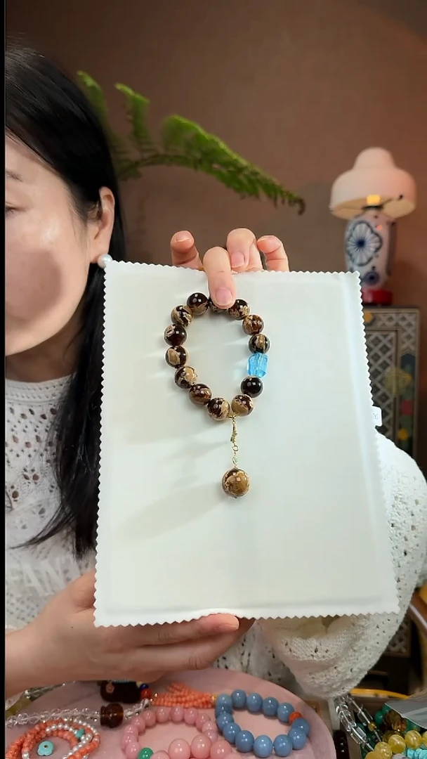 手串琥珀18K金镶嵌天然溶洞珀手串