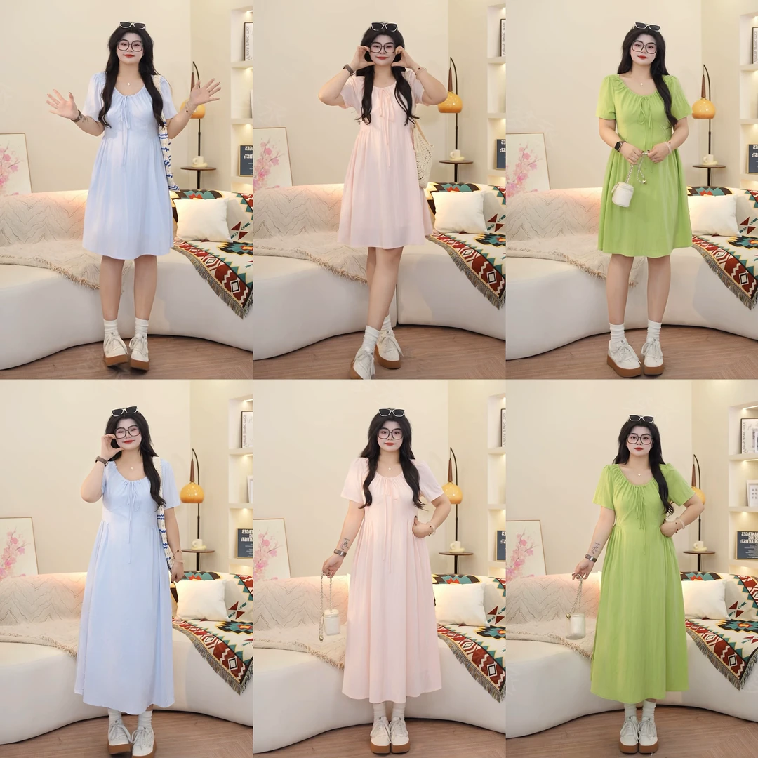 梦丞-大码女装夏季长短可选活力遮肉时尚显瘦遮肉短袖纯色连衣裙