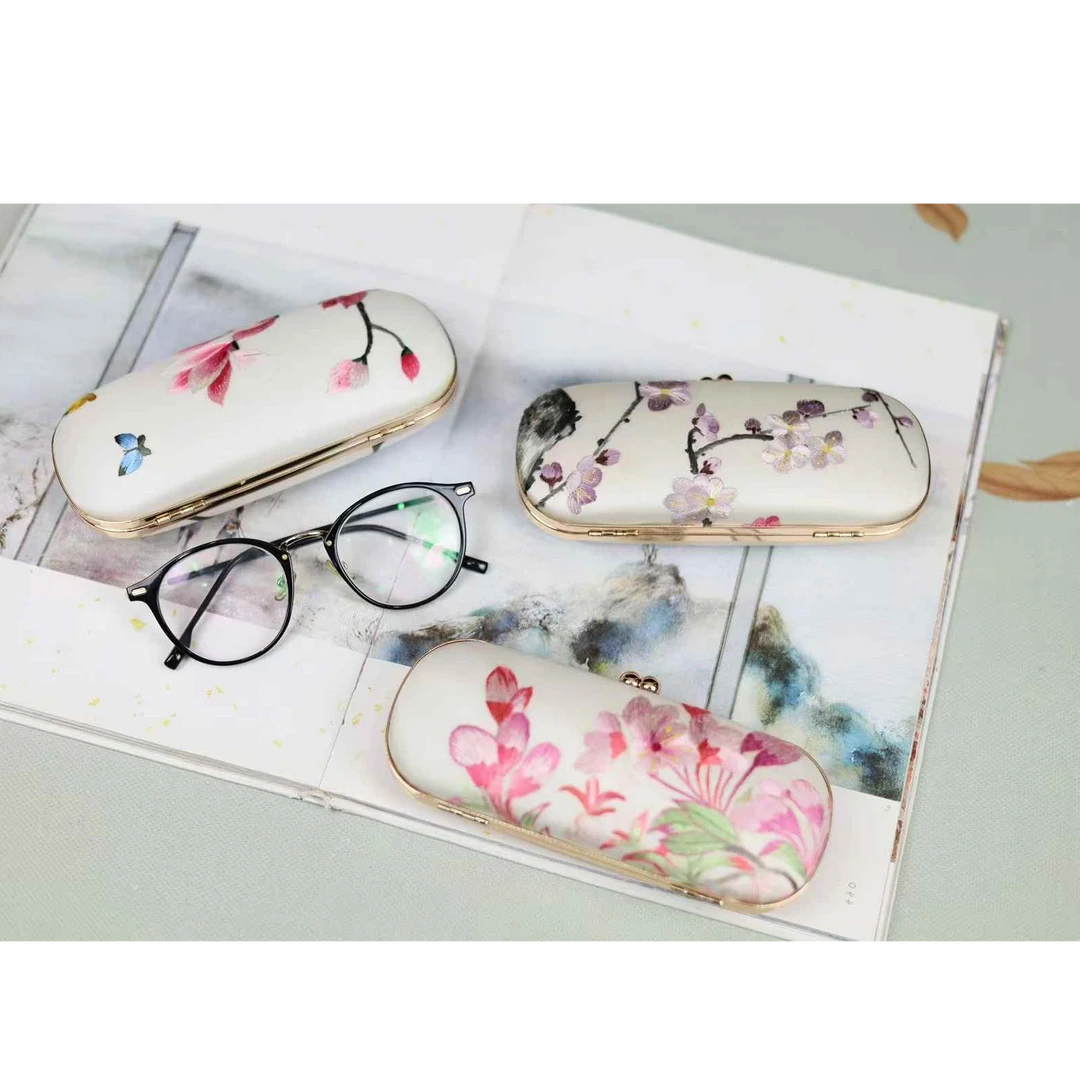 手工苏锦刺绣文艺太阳小墨镜近视眼镜盒便携收纳盒真丝绣花老花镜
