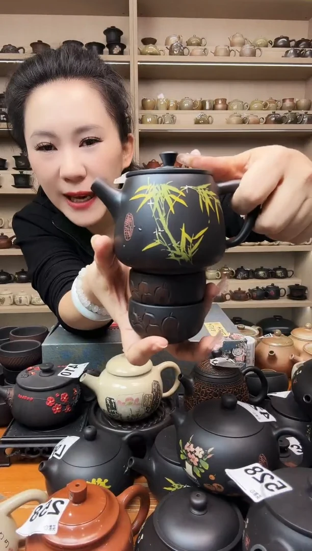 壶彩填高石瓢+2线雕杯 761