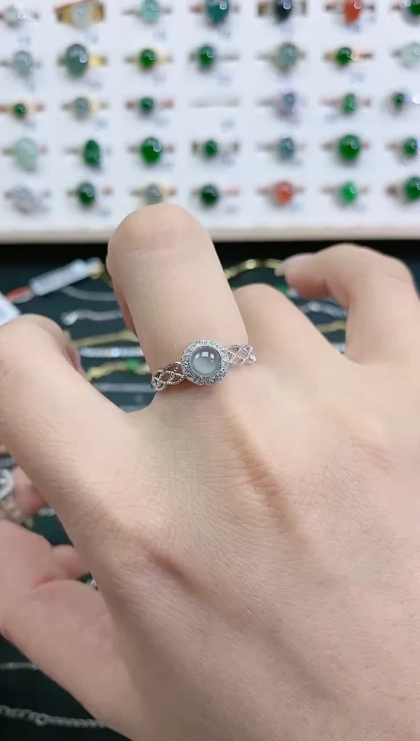 翡翠戒指银S925镶嵌天然翡翠