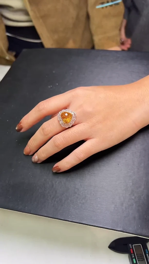 银S925镶嵌戒指水晶黄水晶戒指 JP55693